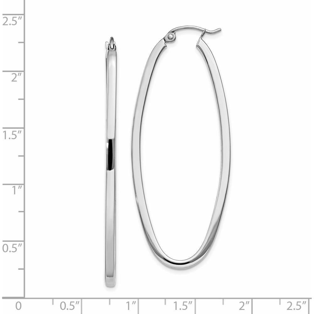14K White Gold Large Oval Hoop Earrings with Polished Finish - Rhodium Plated by 0
