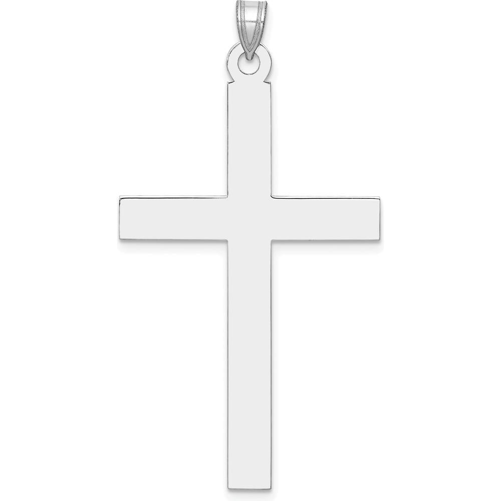 14K White Gold Large Polished Cross Pendant - Rhodium Plated by Oro Pregiato