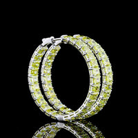 14K White Gold Large Radiant Cut Hoop Earrings with Fancy Vivid Yellow Lab-Grown Diamonds - 22.77 Carat Total Weight - Covaloro Fine Jewelry