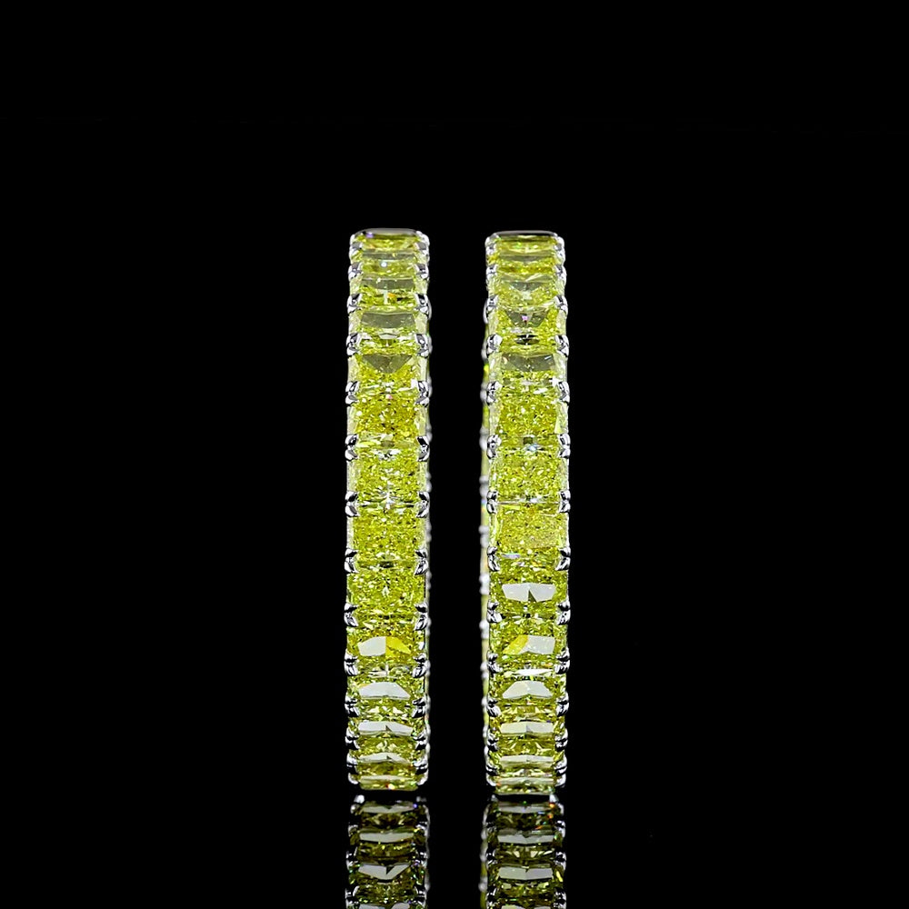 14K White Gold Large Radiant Cut Hoop Earrings with Fancy Vivid Yellow Lab-Grown Diamonds - 22.77 Carat Total Weight - Covaloro Fine Jewelry