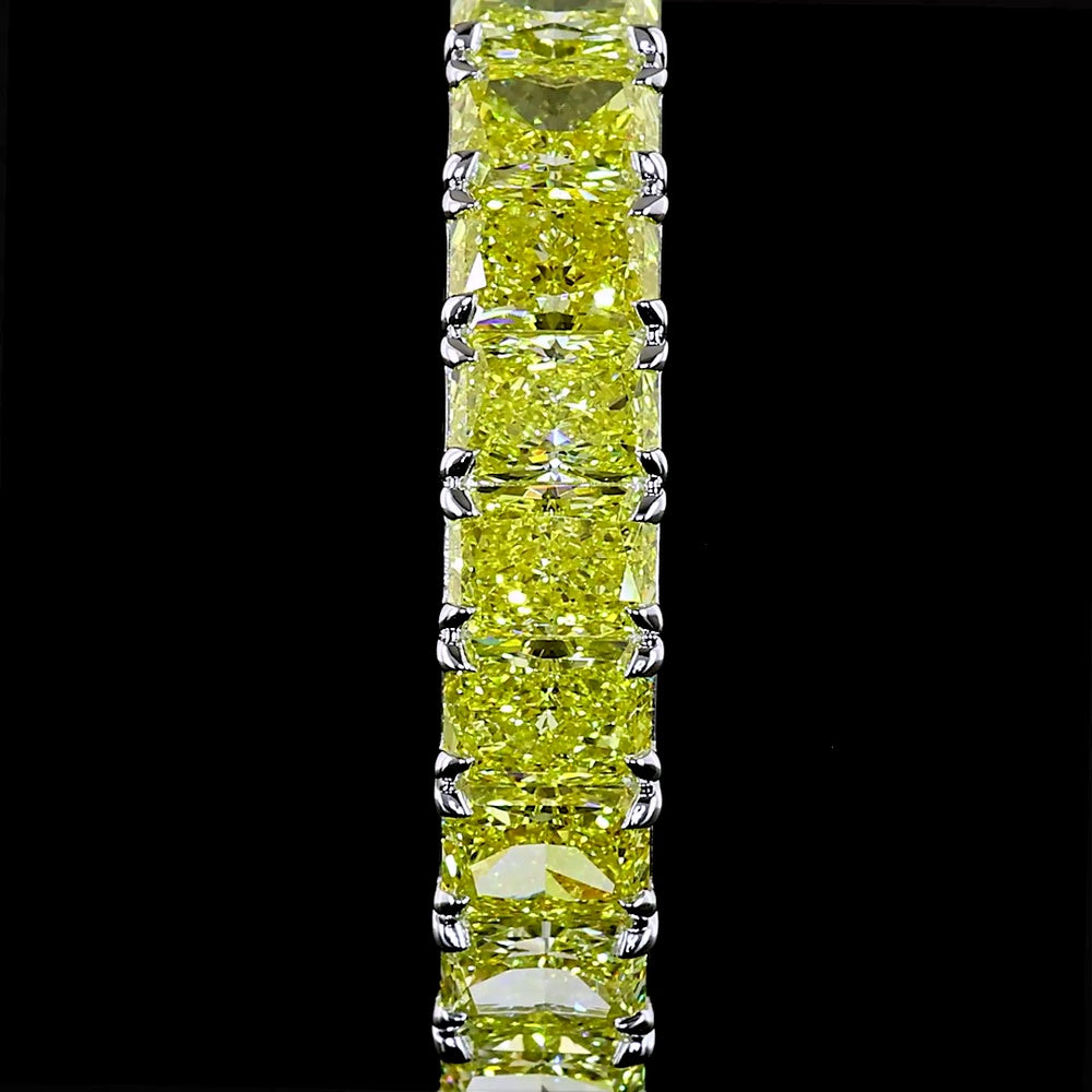 14K White Gold Large Radiant Cut Hoop Earrings with Fancy Vivid Yellow Lab-Grown Diamonds - 22.77 Carat Total Weight - Covaloro Fine Jewelry