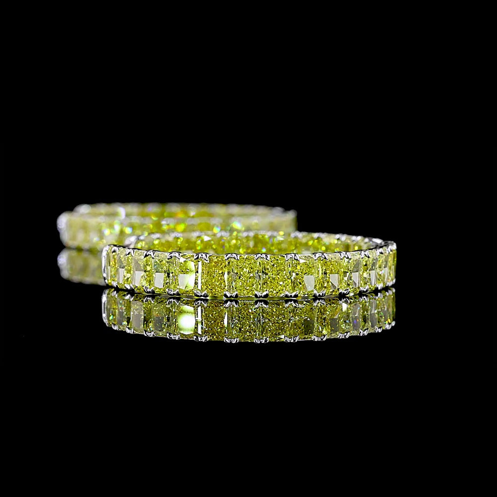 14K White Gold Large Radiant Cut Hoop Earrings with Fancy Vivid Yellow Lab-Grown Diamonds - 22.77 Carat Total Weight - Covaloro Fine Jewelry
