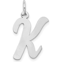 14K White Gold Large Script Letter K Initial Charm - Polished Rhodium Finish by Oro Pregiato