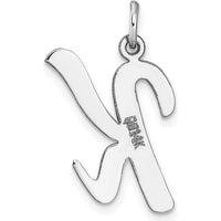14K White Gold Large Script Letter K Initial Charm - Polished Rhodium Finish by Oro Pregiato
