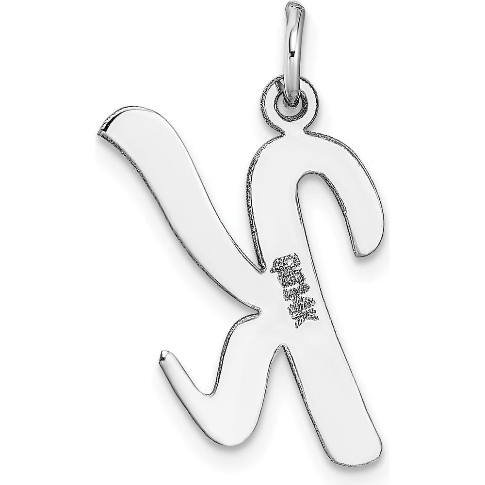 14K White Gold Large Script Letter K Initial Charm - Polished Rhodium Finish by Oro Pregiato