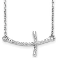 14K White Gold Large Sideways Curved Twist Cross 19" Necklace by 0
