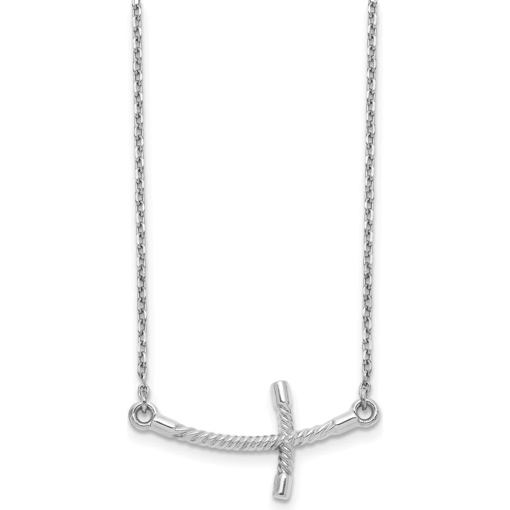 14K White Gold Large Sideways Curved Twist Cross 19" Necklace by 0
