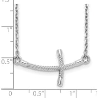 14K White Gold Large Sideways Curved Twist Cross 19" Necklace by 0