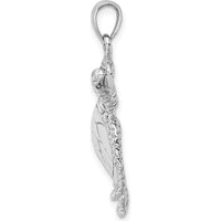 14K White Gold Large Textured Swimming Sea Turtle Charm - 30mm Length by Oro Pregiato