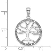 14K White Gold Large Tree of Life Round Frame Pendant - Polished Finish, Rhodium Plated by Oro Pregiato