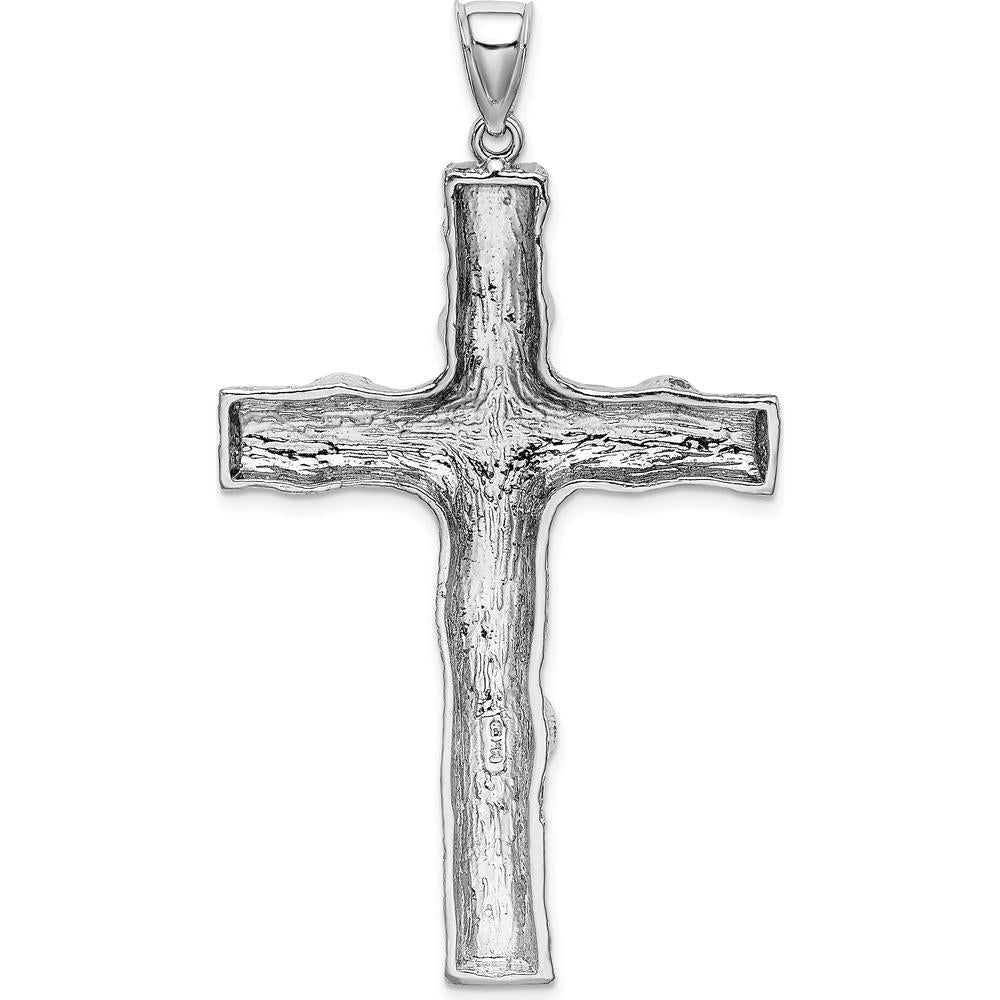 14K White Gold Large Tree Textured Cross Pendant with Rhodium Plating - 58.5mm Length by Oro Pregiato