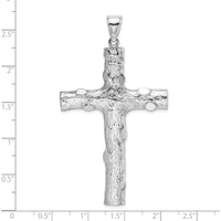 14K White Gold Large Tree Textured Cross Pendant with Rhodium Plating - 58.5mm Length by Oro Pregiato