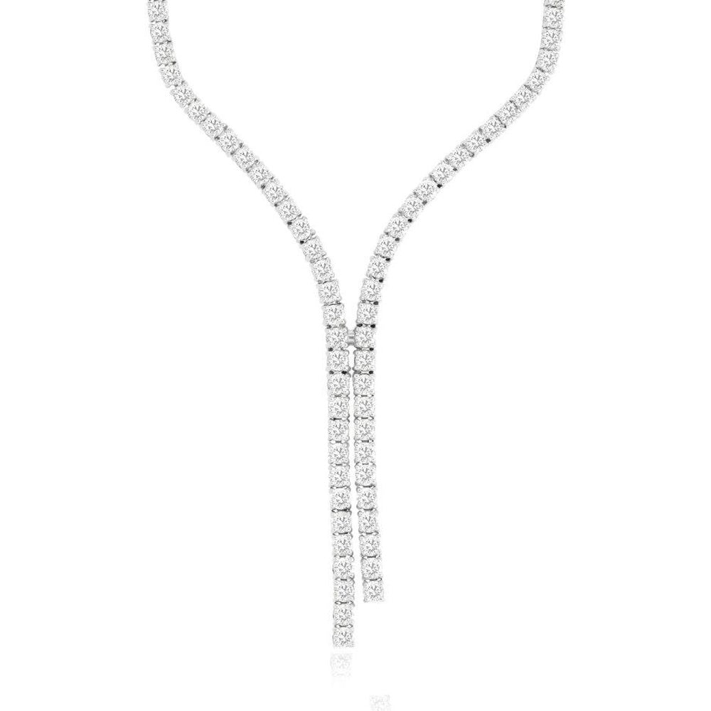 14K White Gold Lariat Diamond Necklace with Prong-Set Round Diamonds - 3.78 Carat Total Diamond Weight - Royal Jewelry