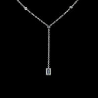 14K White Gold Lariat Necklace with 1.02 Carat Emerald Cut Lab Diamond and 0.41 Carat Brilliant Cut Lab Diamonds - 1.43 Carat Total Weight - Covaloro Fine Jewelry