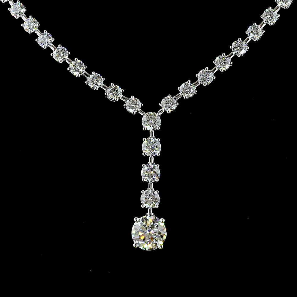 14K White Gold Lariat Necklace with 1.53 Carat Brilliant Cut Lab Diamond Center and 66 Round Cut Lab Diamonds - 11.54 Carat Total Diamond Weight - Covaloro Fine Jewelry