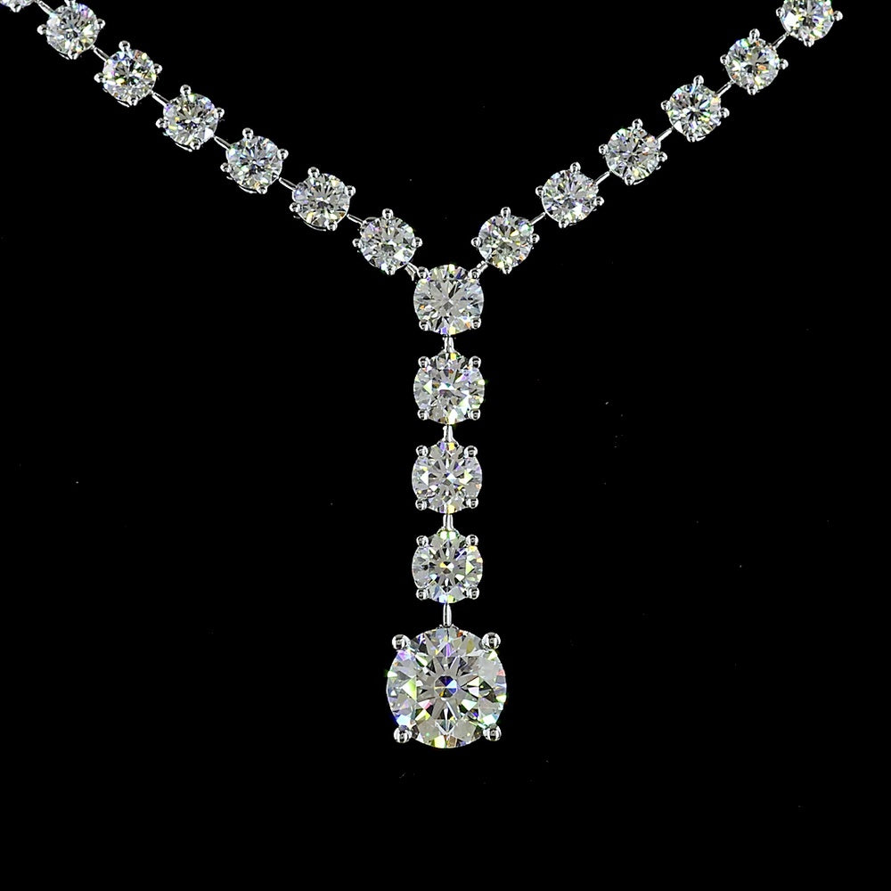 14K White Gold Lariat Necklace with 12.17 Carat Lab-Grown D VS1 Round Brilliant Diamonds - IGI Certified - Covaloro Fine Jewelry
