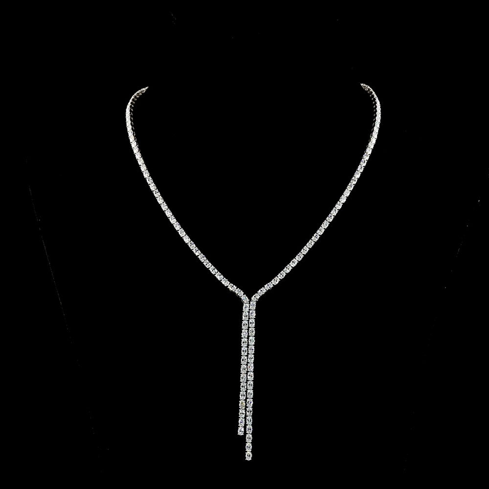 14K White Gold Lariat Necklace with 12.73 Carat Oval Cut Lab-Grown Diamonds - E-F Color VS1 Clarity, 142 Stone Prong Set - Covaloro Fine Jewelry