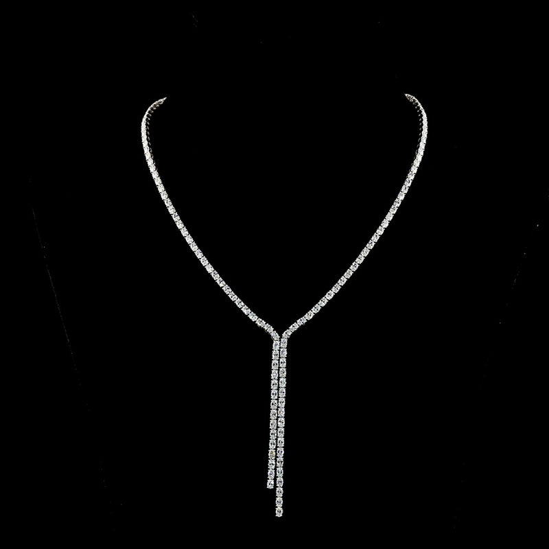 14K White Gold Lariat Necklace with 12.73 Carat Oval Cut Lab-Grown Diamonds - E-F Color VS1 Clarity, 142 Stone Prong Set - Covaloro Fine Jewelry