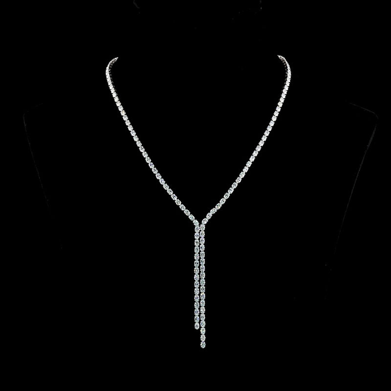 14K White Gold Lariat Necklace with 136 Oval Cut Lab Diamonds in Prong Settings - 13.89 Carat Total Diamond Weight - Covaloro Fine Jewelry