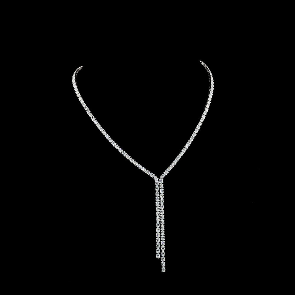14K White Gold Lariat Necklace with 137 Prong-Set Oval Cut Lab Diamonds - 13.74 Carats Total Diamond Weight - Covaloro Fine Jewelry
