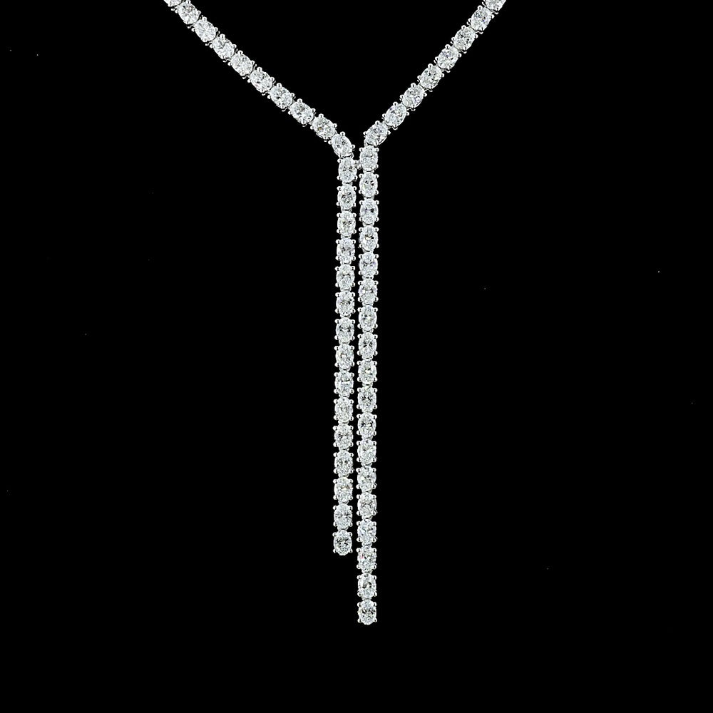 14K White Gold Lariat Necklace with 137 Prong-Set Oval Cut Lab Diamonds - 13.74 Carats Total Diamond Weight - Covaloro Fine Jewelry