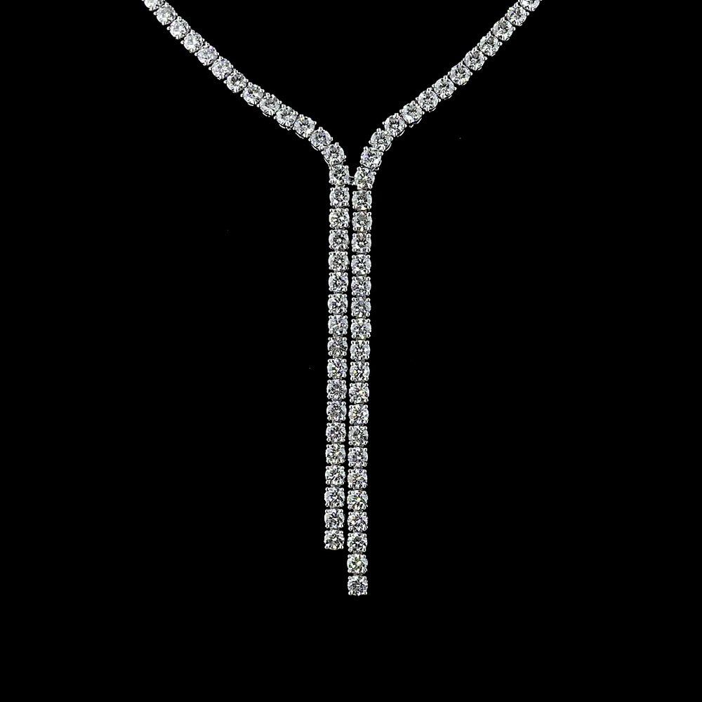 14K White Gold Lariat Necklace with 165 Brilliant Cut Lab Diamonds - 20.45 Carat Total Weight, E-F Color & VS2 Clarity - Covaloro Fine Jewelry