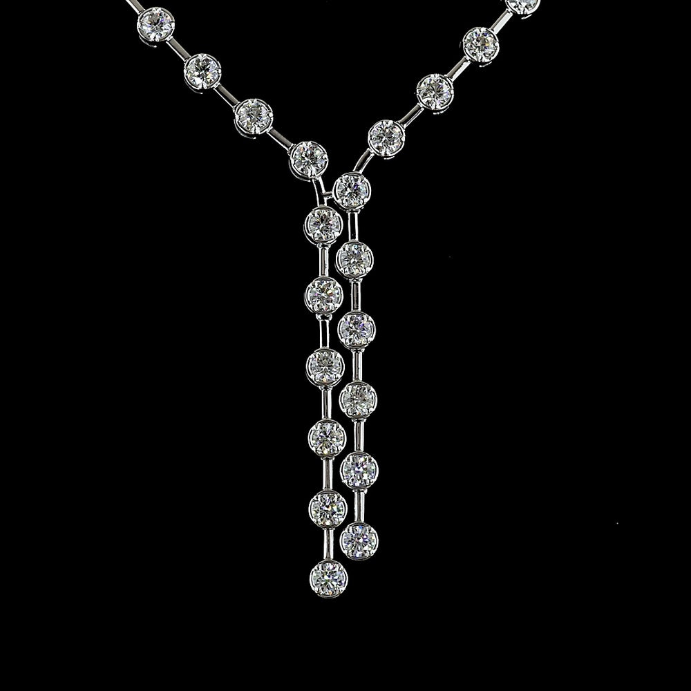 14K White Gold Lariat Necklace with 67 Round Brilliant Cut Lab-Grown Diamonds - 8.60 Carat Total Diamond Weight - Covaloro Fine Jewelry