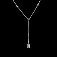 14K White Gold Lariat Necklace with 9 Bezel-Set Round Lab Diamonds and 1.04 Carat Prong-Set Emerald Cut Lab Diamond Center - 1.46 Carat Total Diamond Weight - Covaloro Fine Jewelry