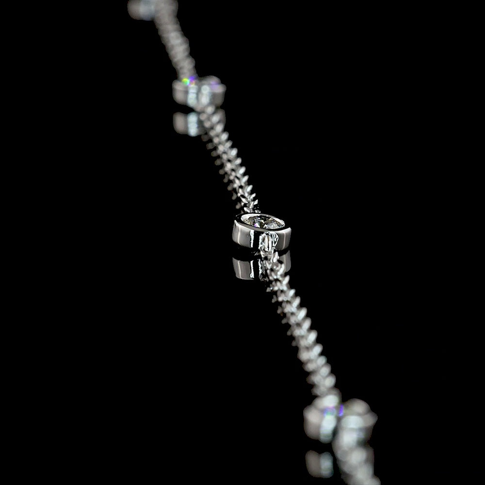 14K White Gold Lariat Necklace with 9 Bezel-Set Round Lab Diamonds and 1.04 Carat Prong-Set Emerald Cut Lab Diamond Center - 1.46 Carat Total Diamond Weight - Covaloro Fine Jewelry