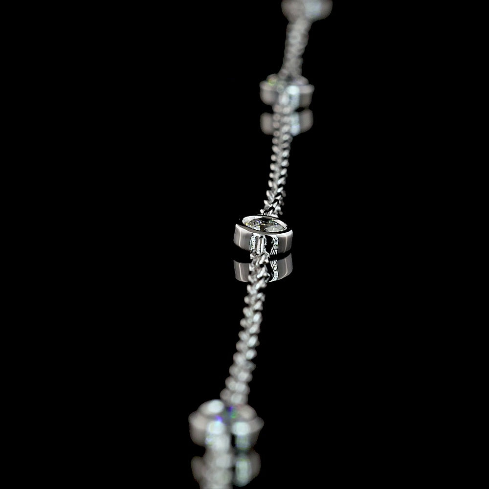 14K White Gold Lariat Necklace with 9 Bezel-Set Round Lab Diamonds and 1.04 Carat Prong-Set Emerald Cut Lab Diamond Center - 1.46 Carat Total Diamond Weight - Covaloro Fine Jewelry