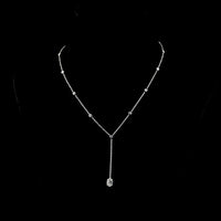 14K White Gold Lariat Necklace with Bezel Set Oval Cut Lab Diamond and Brilliant Accent Diamonds - 1.51 Carat Total Diamond Weight - Covaloro Fine Jewelry