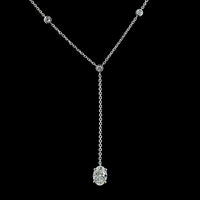 14K White Gold Lariat Necklace with Bezel Set Oval Cut Lab Diamond and Brilliant Accent Diamonds - 1.51 Carat Total Diamond Weight - Covaloro Fine Jewelry