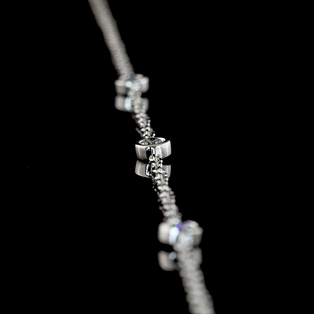 14K White Gold Lariat Necklace with Bezel Set Oval Cut Lab Diamond and Brilliant Accent Diamonds - 1.51 Carat Total Diamond Weight - Covaloro Fine Jewelry