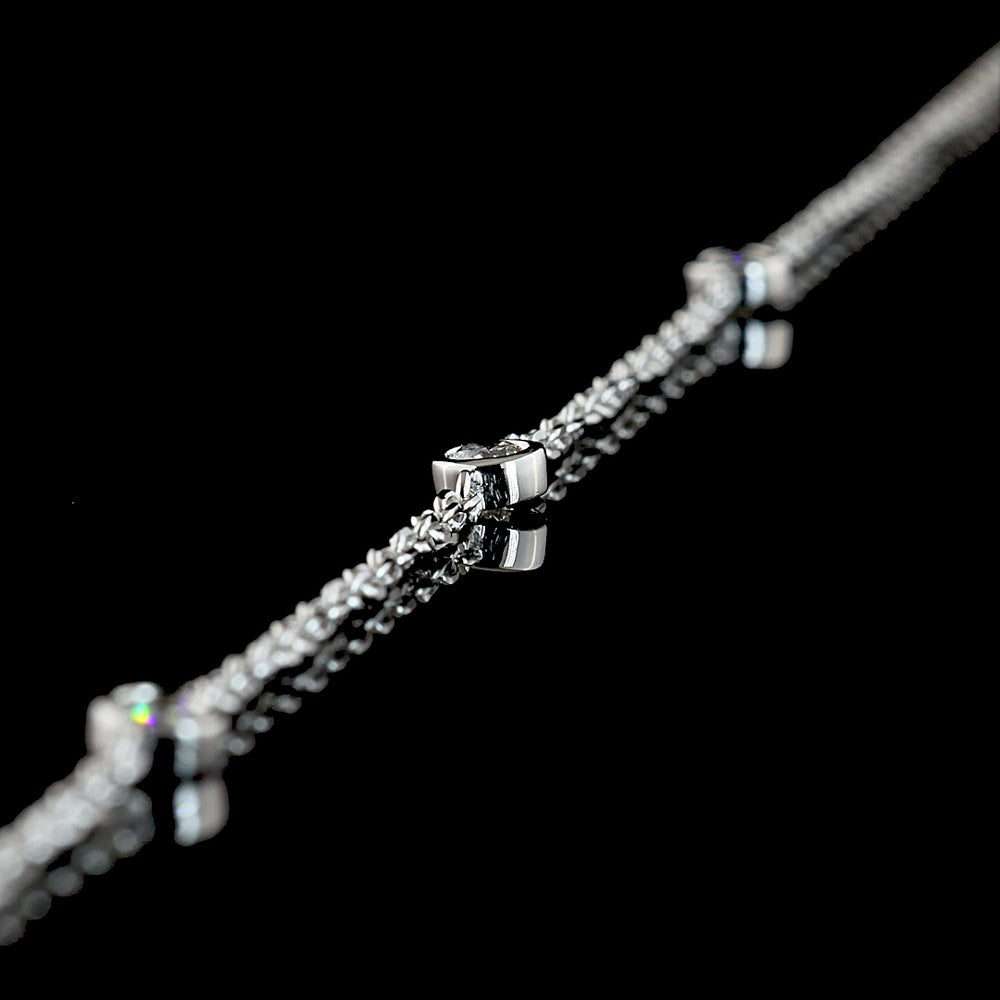 14K White Gold Lariat Necklace with Bezel Set Oval Cut Lab Diamond and Brilliant Accent Diamonds - 1.51 Carat Total Diamond Weight - Covaloro Fine Jewelry