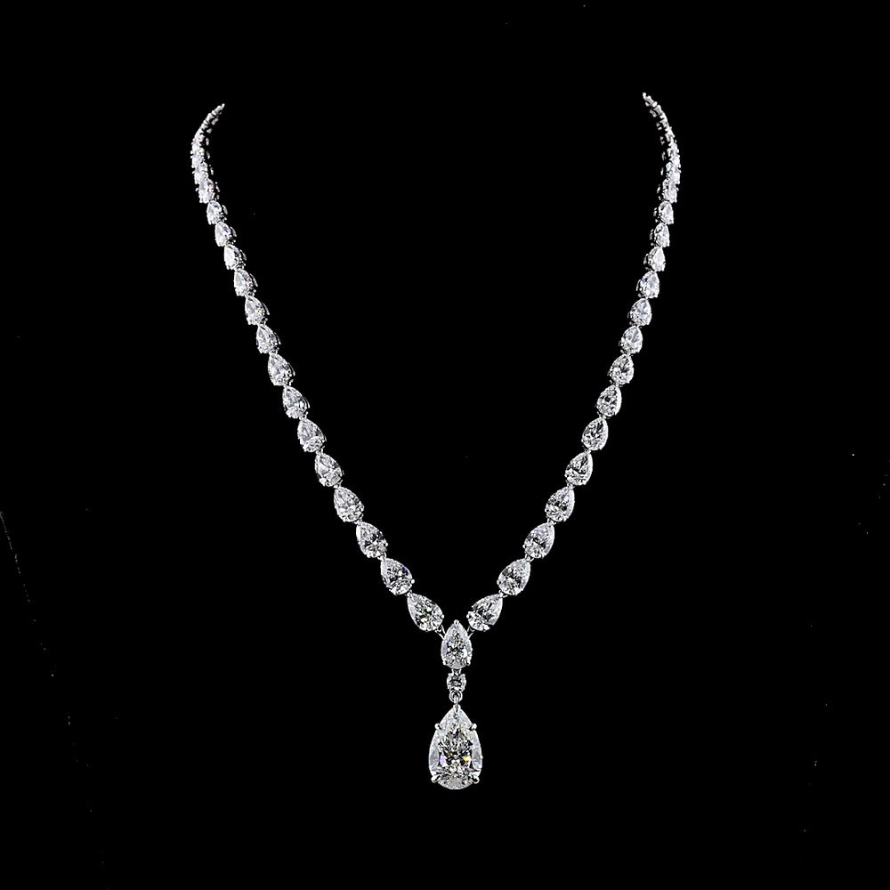 14K White Gold Lariat Necklace with Graduated Pear-Cut Lab Diamonds - 35.93 Carat Total Diamond Weight - Covaloro Fine Jewelry