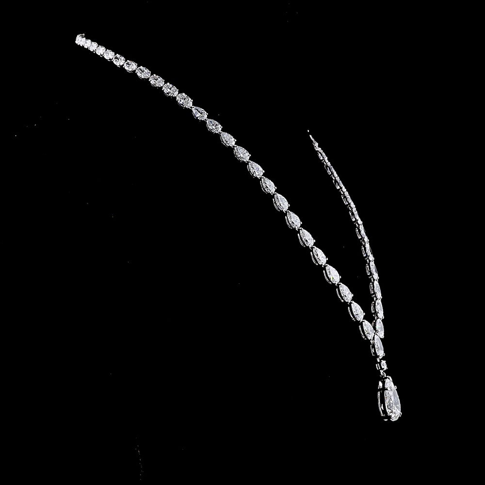 14K White Gold Lariat Necklace with Graduated Pear-Cut Lab Diamonds - 35.93 Carat Total Diamond Weight - Covaloro Fine Jewelry