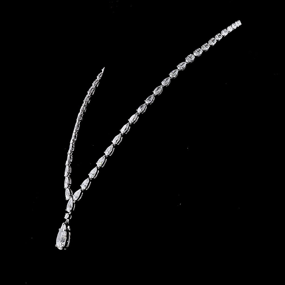 14K White Gold Lariat Necklace with Graduated Pear-Cut Lab Diamonds - 35.93 Carat Total Diamond Weight - Covaloro Fine Jewelry