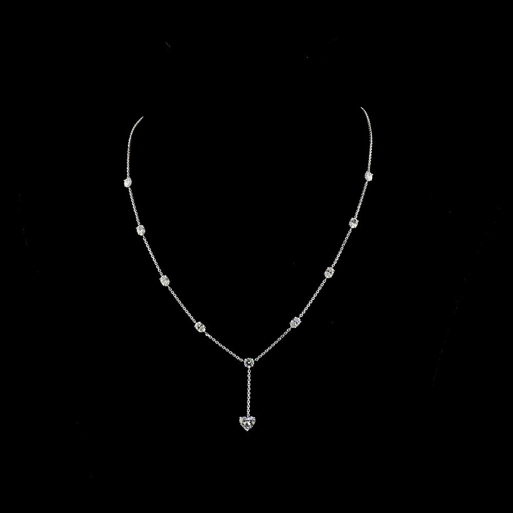 14K White Gold Lariat Necklace with Heart, Oval, and Round Lab Diamonds - 4.01 Carats Total Diamond Weight - Covaloro Fine Jewelry