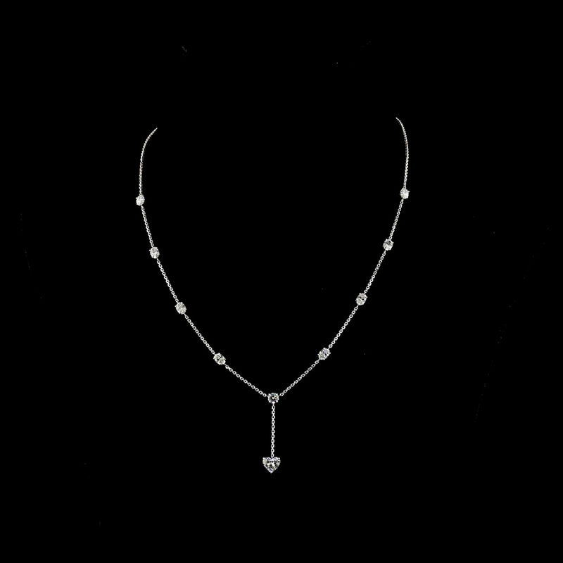 14K White Gold Lariat Necklace with Heart, Oval, and Round Lab Diamonds - 4.01 Carats Total Diamond Weight - Covaloro Fine Jewelry