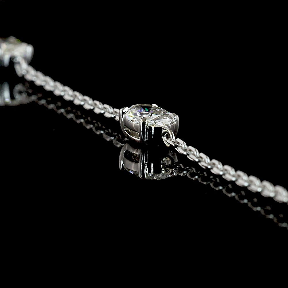 14K White Gold Lariat Necklace with Heart, Oval, and Round Lab Diamonds - 4.01 Carats Total Diamond Weight - Covaloro Fine Jewelry