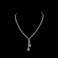 14K White Gold Lariat Necklace with North-South Radiant Cut Lab Diamonds and Brilliant Round Diamond Chain - 14.70 Carats Total Diamond Weight - Covaloro Fine Jewelry