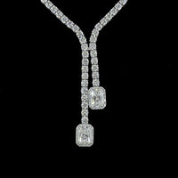 14K White Gold Lariat Necklace with North-South Radiant Cut Lab Diamonds and Brilliant Round Diamond Chain - 14.70 Carats Total Diamond Weight - Covaloro Fine Jewelry
