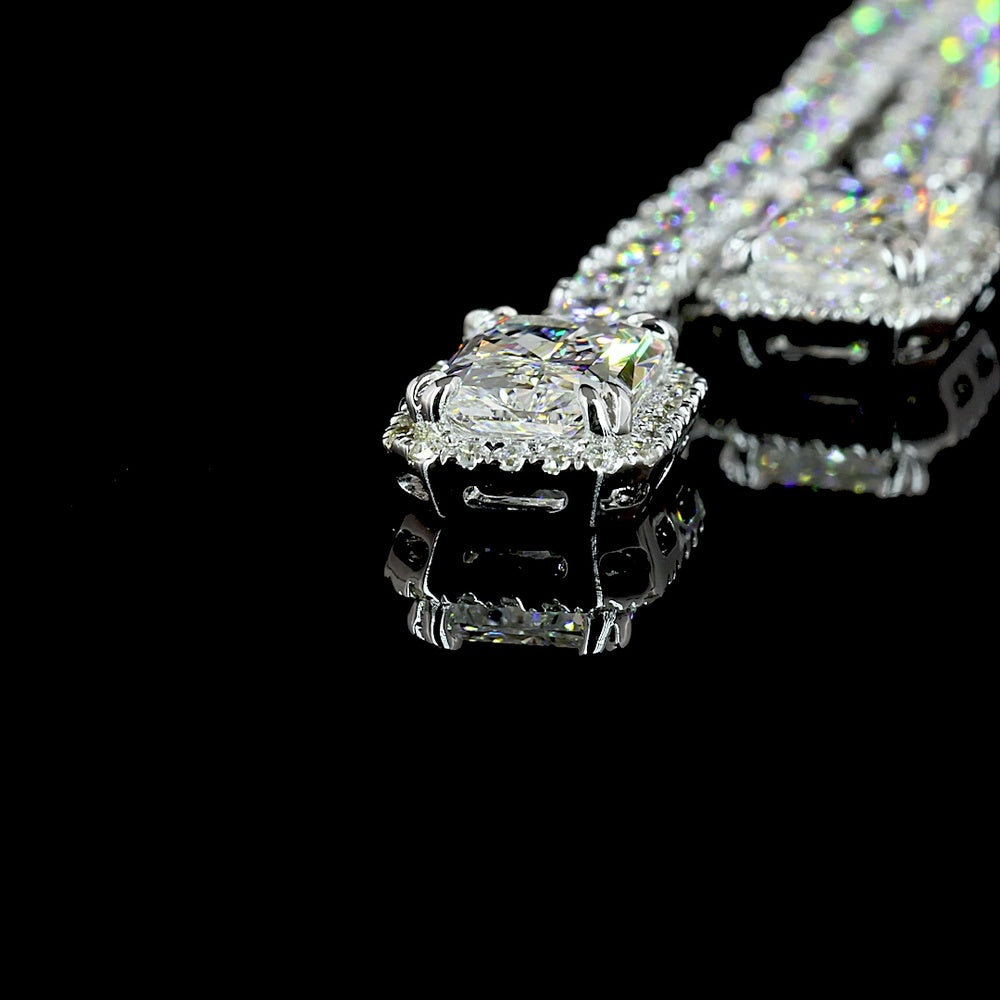 14K White Gold Lariat Necklace with North-South Radiant Cut Lab Diamonds and Brilliant Round Diamond Chain - 14.70 Carats Total Diamond Weight - Covaloro Fine Jewelry
