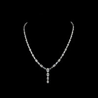 14K White Gold Lariat Necklace with Oval and Baguette Lab Diamonds in Prong Setting - 11.61 Carats Total Diamond Weight - Covaloro Fine Jewelry