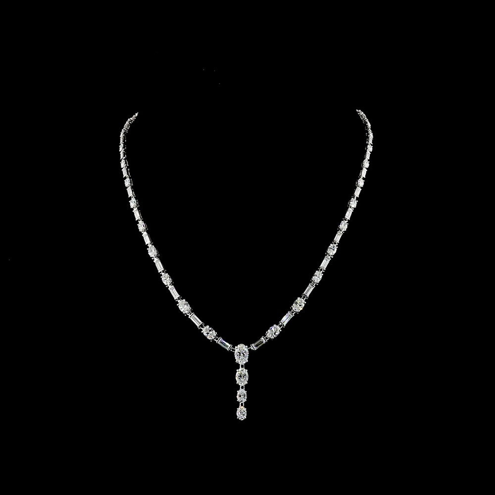 14K White Gold Lariat Necklace with Oval and Baguette Lab Diamonds in Prong Setting - 11.61 Carats Total Diamond Weight - Covaloro Fine Jewelry