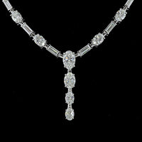 14K White Gold Lariat Necklace with Oval and Baguette Lab Diamonds in Prong Setting - 11.61 Carats Total Diamond Weight - Covaloro Fine Jewelry