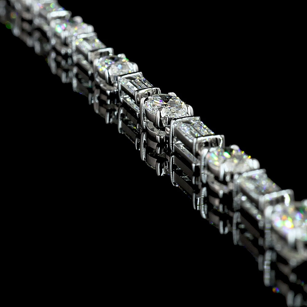 14K White Gold Lariat Necklace with Oval and Baguette Lab Diamonds in Prong Setting - 11.61 Carats Total Diamond Weight - Covaloro Fine Jewelry