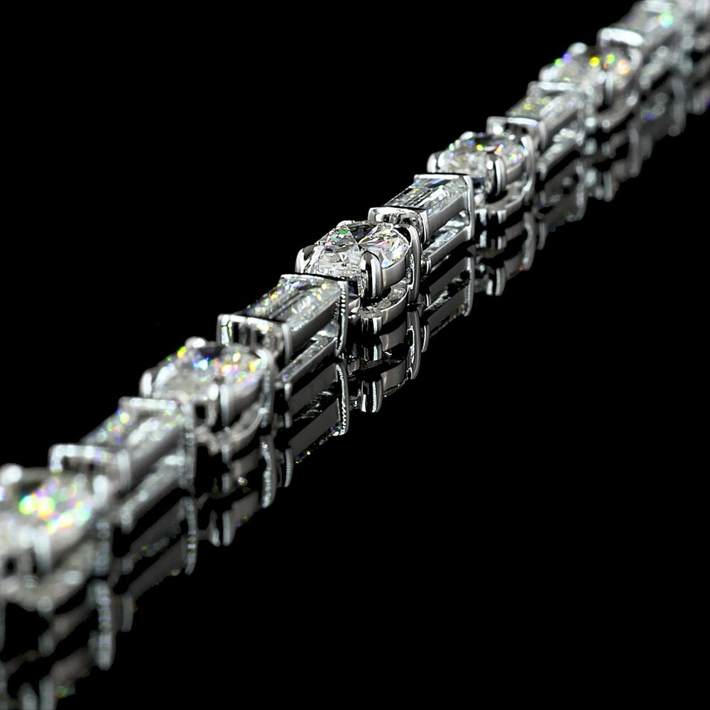 14K White Gold Lariat Necklace with Oval and Baguette Lab Diamonds in Prong Setting - 11.61 Carats Total Diamond Weight - Covaloro Fine Jewelry