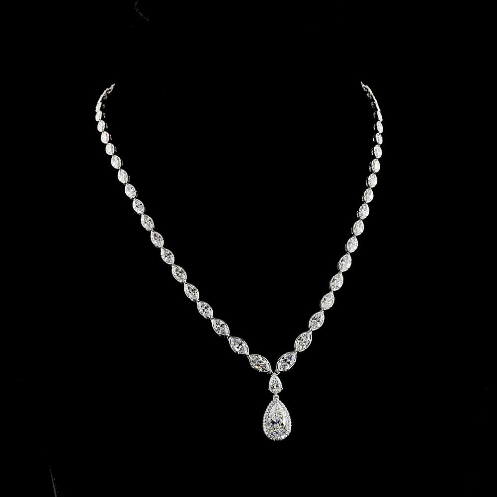 14K White Gold Lariat Necklace with Pear and Marquise Cut Lab Diamonds - 13.78 Carat Total Diamond Weight - Covaloro Fine Jewelry