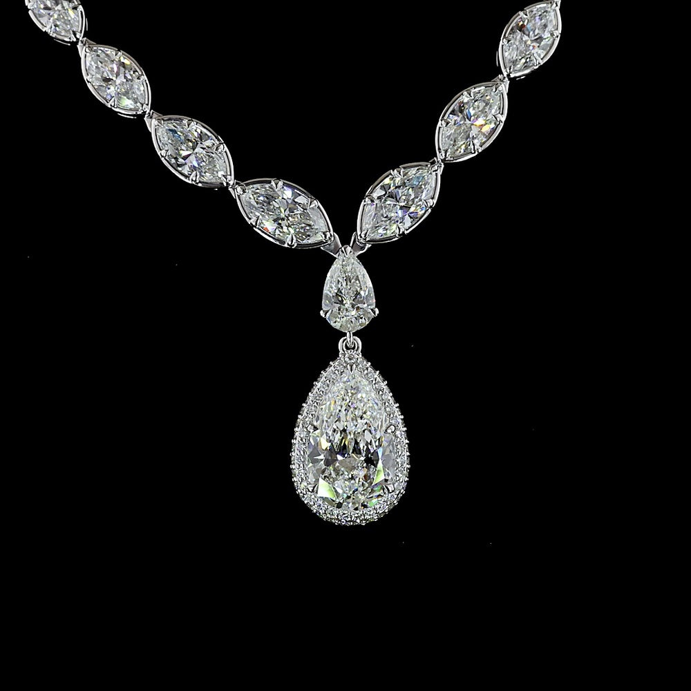 14K White Gold Lariat Necklace with Pear and Marquise Cut Lab Diamonds - 13.78 Carat Total Diamond Weight - Covaloro Fine Jewelry